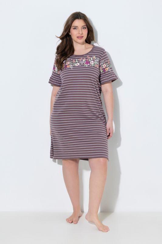 Floral Stripe Short Sleeve Nightgown