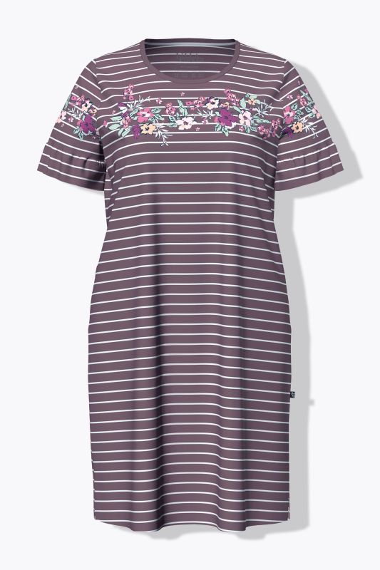 Floral Stripe Short Sleeve Nightgown