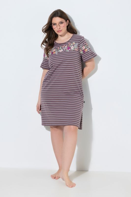 Floral Stripe Short Sleeve Nightgown