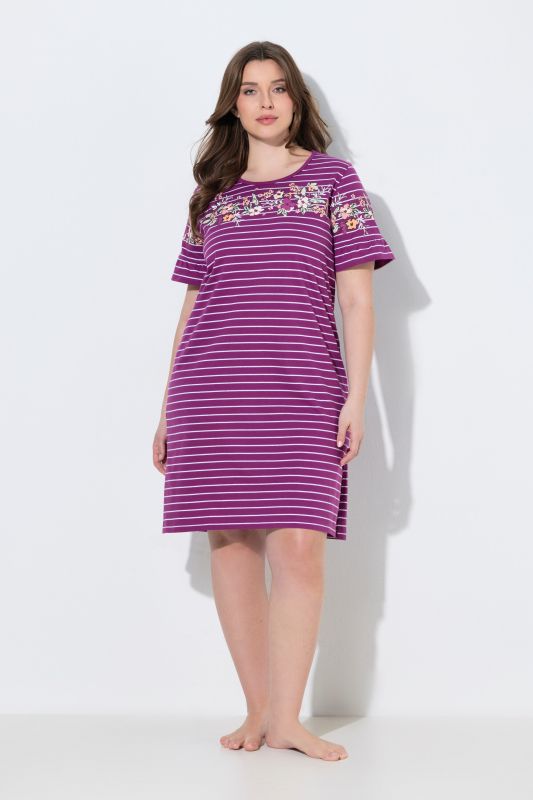 Floral Stripe Short Sleeve Nightgown