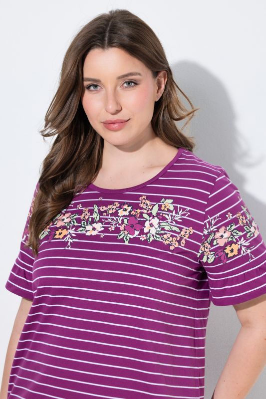 Floral Stripe Short Sleeve Nightgown