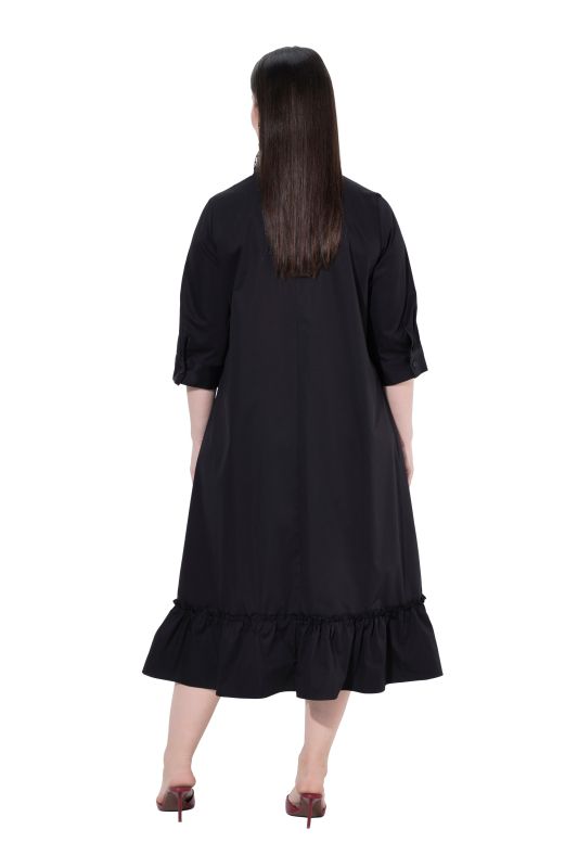 Tonal Ginkgo Embroidered Flounce Panel Dress