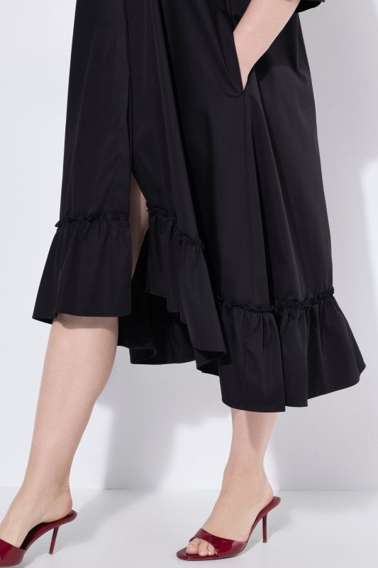 Tonal Ginkgo Embroidered Flounce Panel Dress