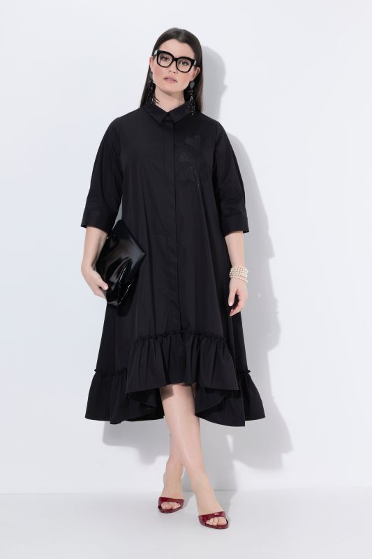 Tonal Ginkgo Embroidered Flounce Panel Dress