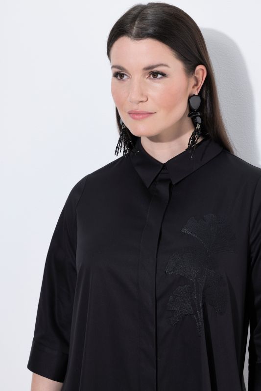 Tonal Ginkgo Embroidered Flounce Panel Dress