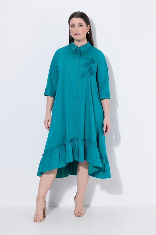 Tonal Ginkgo Embroidered Flounce Panel Dress