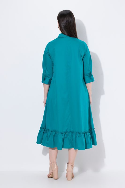 Tonal Ginkgo Embroidered Flounce Panel Dress