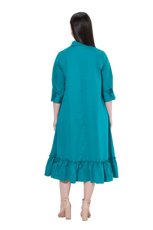 Tonal Ginkgo Embroidered Flounce Panel Dress