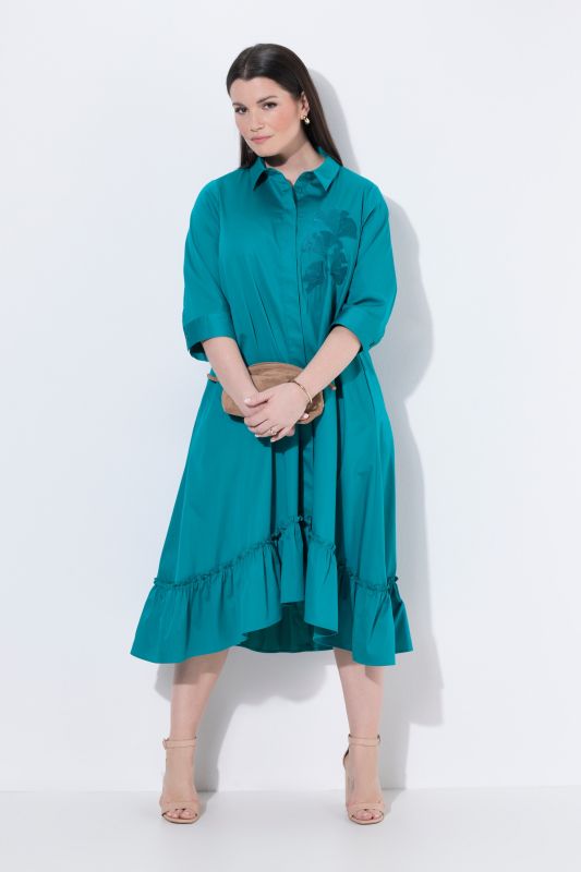 Tonal Ginkgo Embroidered Flounce Panel Dress