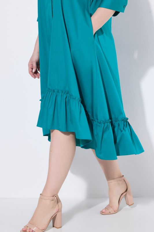 Tonal Ginkgo Embroidered Flounce Panel Dress