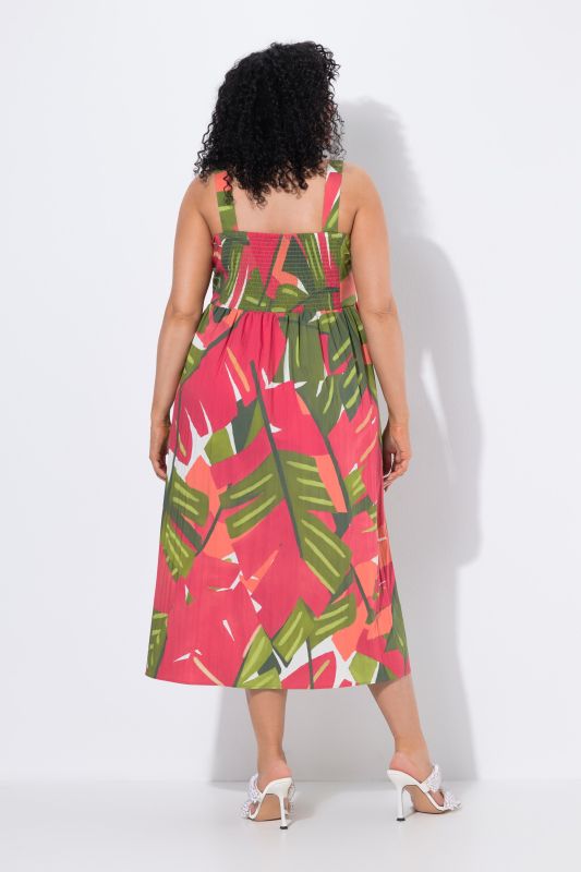Pink Palm Smocked Sleeveless Dress