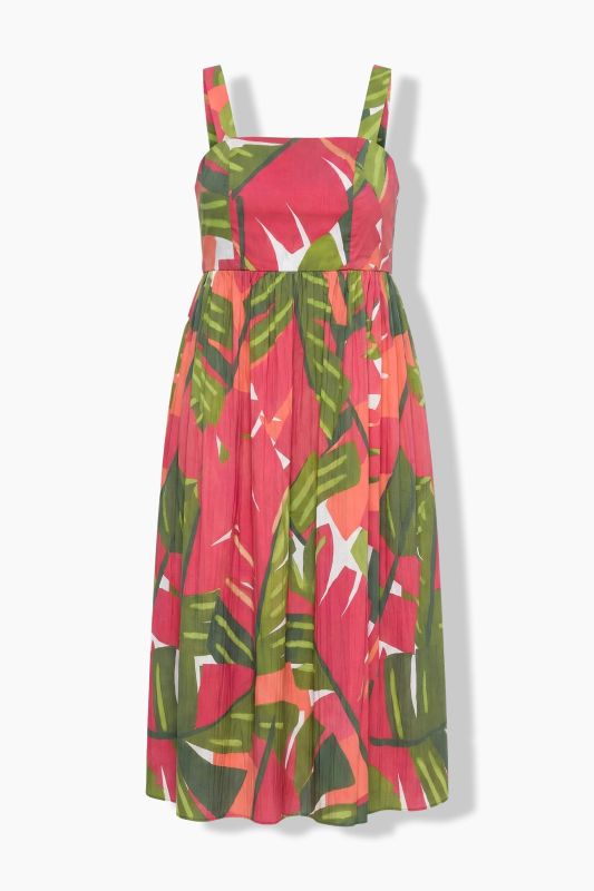 Pink Palm Smocked Sleeveless Dress