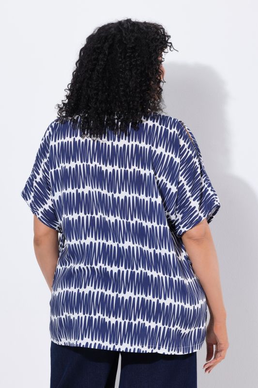 Scribble Print Drawstring Sleeve Blouse