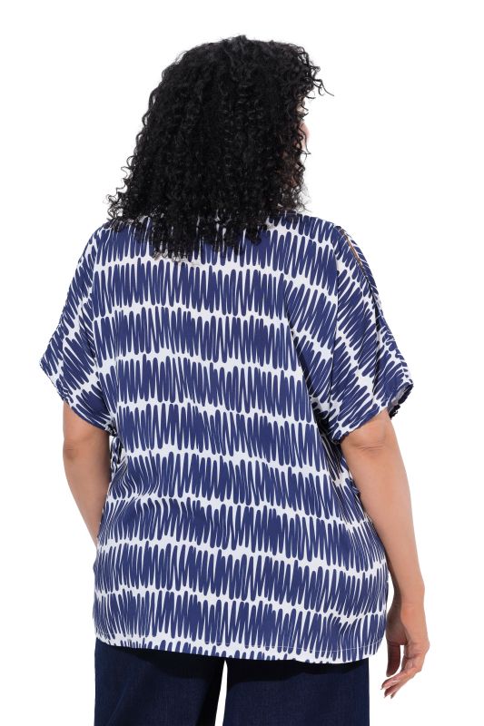 Scribble Print Drawstring Sleeve Blouse