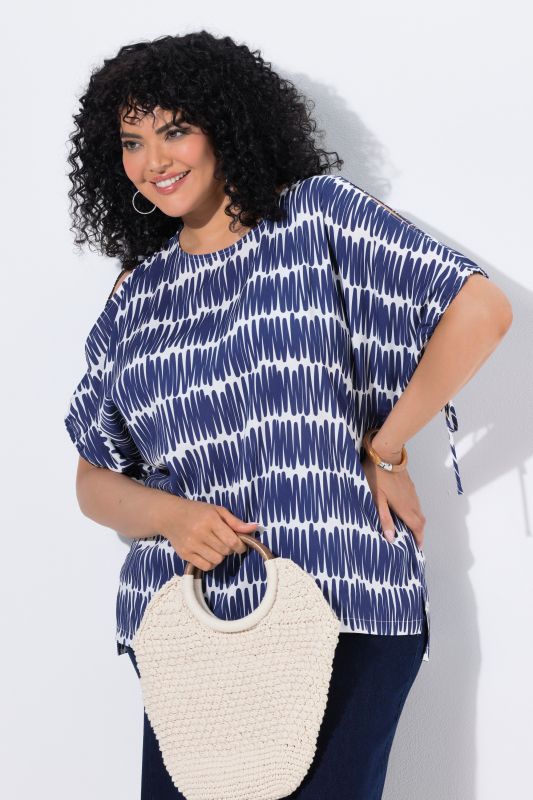 Scribble Print Drawstring Sleeve Blouse