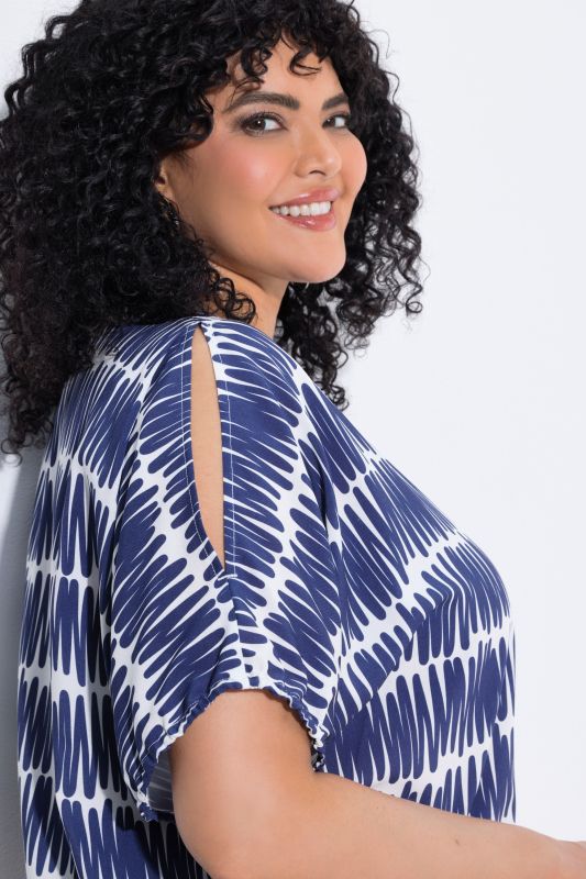 Scribble Print Drawstring Sleeve Blouse