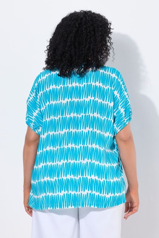 Scribble Print Drawstring Sleeve Blouse