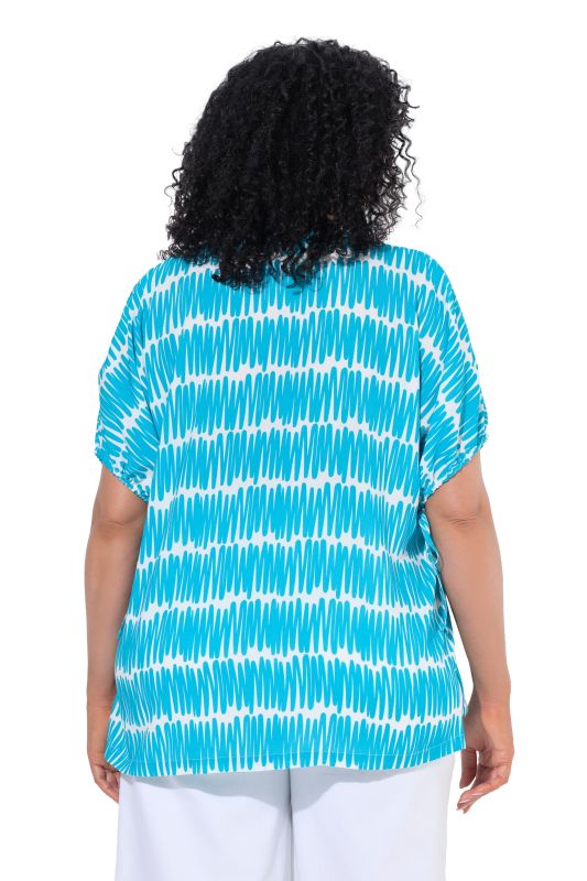 Scribble Print Drawstring Sleeve Blouse