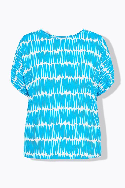 Scribble Print Drawstring Sleeve Blouse