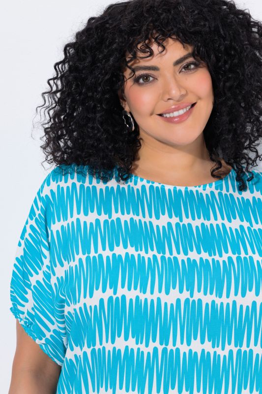 Scribble Print Drawstring Sleeve Blouse