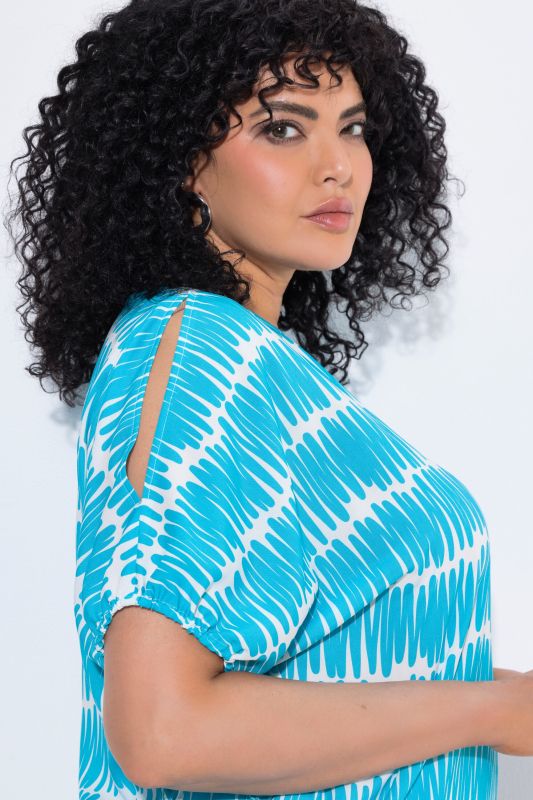 Scribble Print Drawstring Sleeve Blouse
