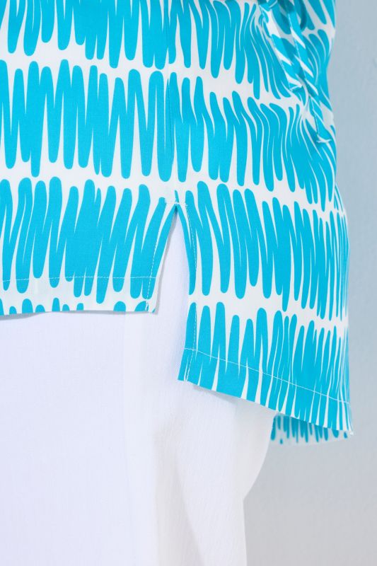 Scribble Print Drawstring Sleeve Blouse