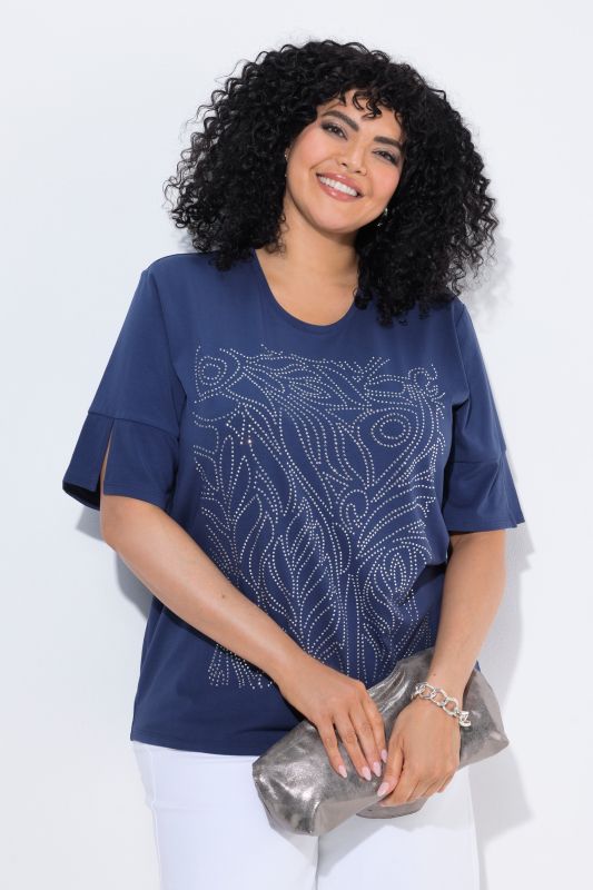 Rhinestone Leaf Short Sleeve Tee