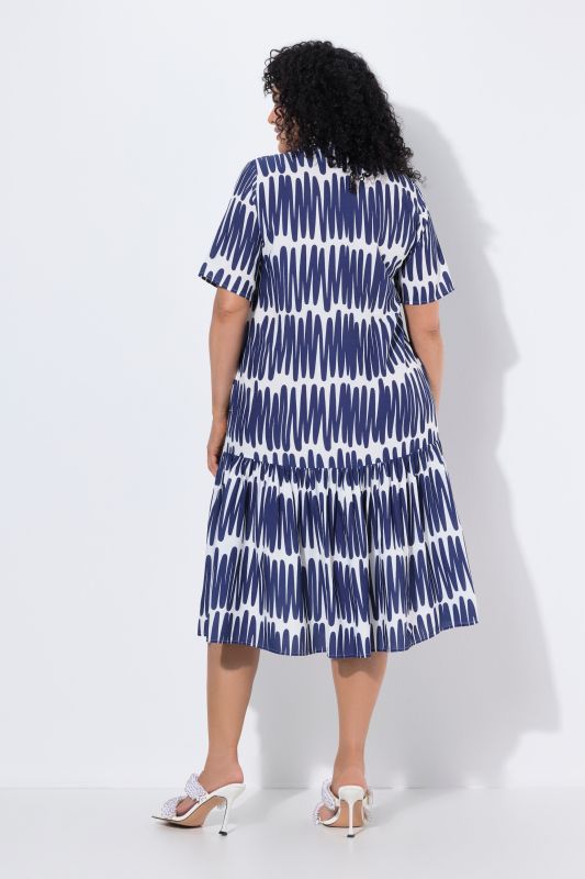 Scribble Print Short Sleeve Flounce Panel Dress