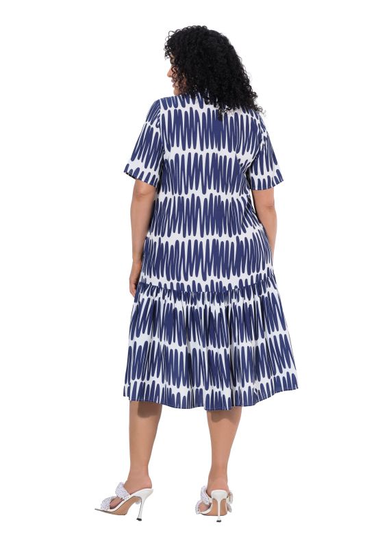 Scribble Print Short Sleeve Flounce Panel Dress