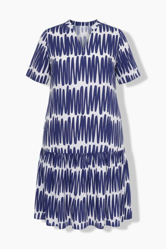 Scribble Print Short Sleeve Flounce Panel Dress