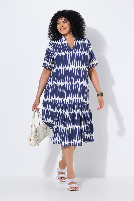 Scribble Print Short Sleeve Flounce Panel Dress