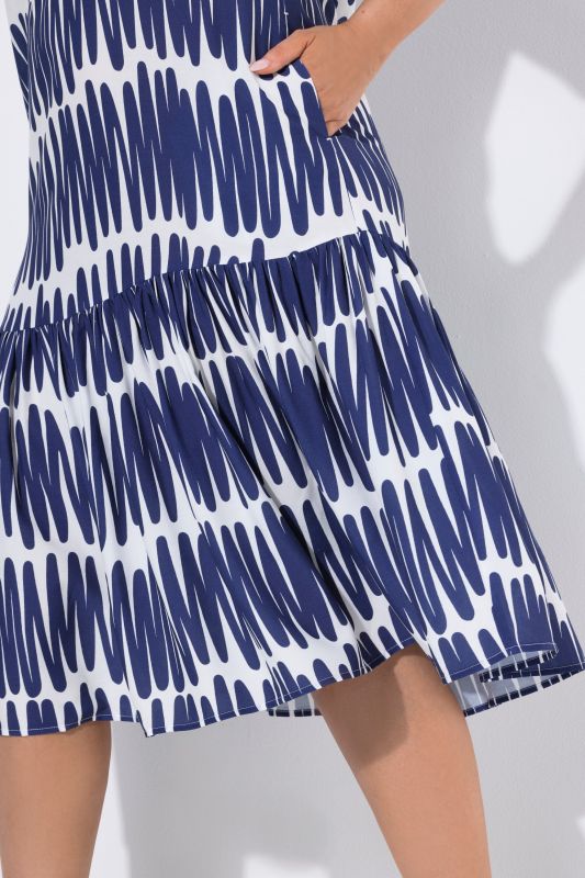 Scribble Print Short Sleeve Flounce Panel Dress