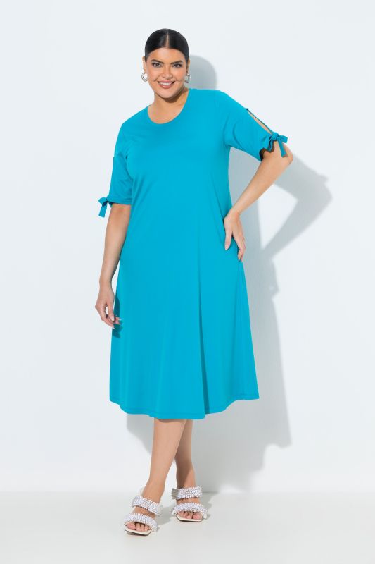 Ribbon Tie Short Sleeve A-Line Dress