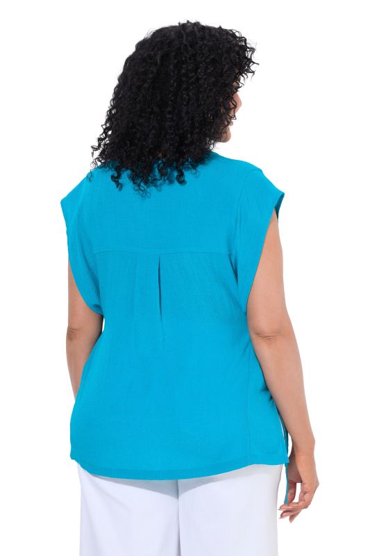 Ribbon Tie Sleeveless Button-Down Blouse