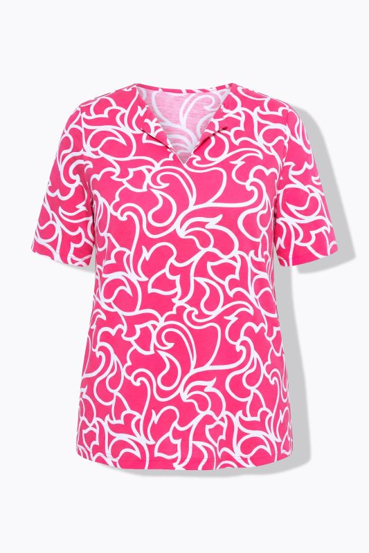 Abstract Swirl Print Short Sleeve Notch Neck Tee
