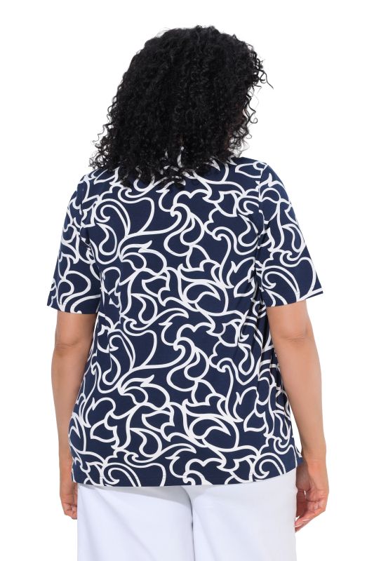 Abstract Swirl Print Short Sleeve Notch Neck Tee