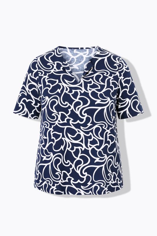 Abstract Swirl Print Short Sleeve Notch Neck Tee