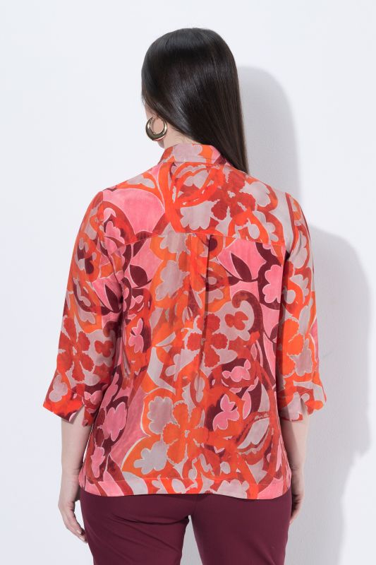 Pink Floral 3/4 Sleeve Button-Down Cupro Blouse