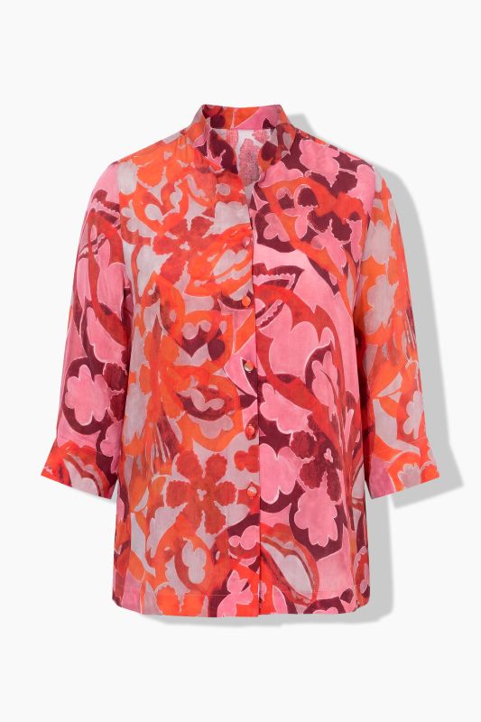 Pink Floral 3/4 Sleeve Button-Down Cupro Blouse