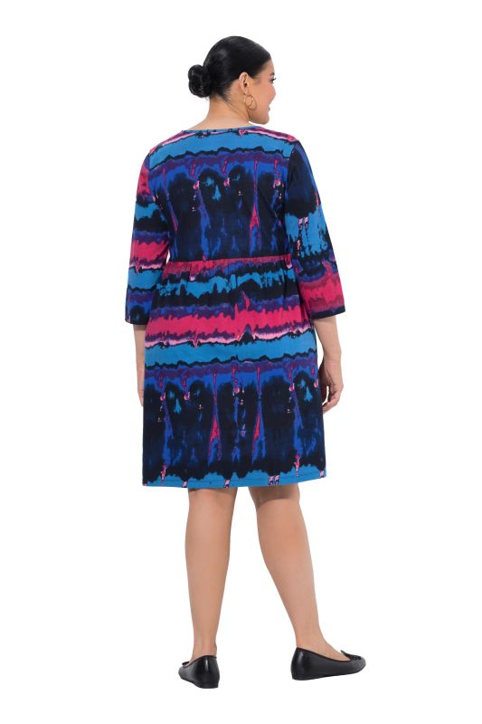Marbled Stripe Square Neck Knit Empire Waist A-Line Pocket Dress