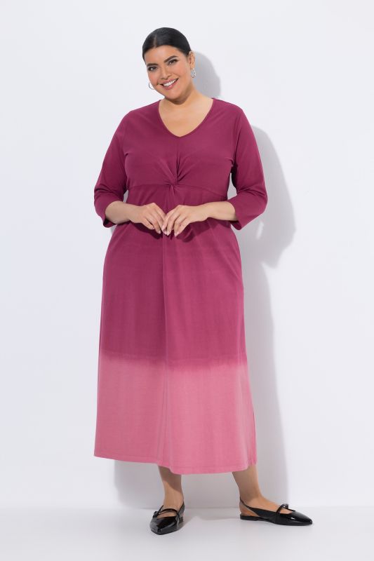 Ombre Twist 3/4 Sleeve Knit Empire Waist A-Line Pocket Dress