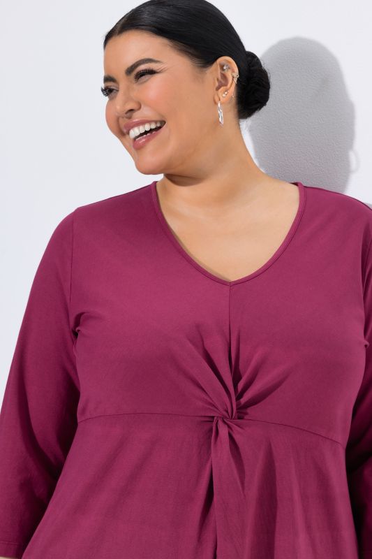 Ombre Twist 3/4 Sleeve Knit Empire Waist A-Line Pocket Dress