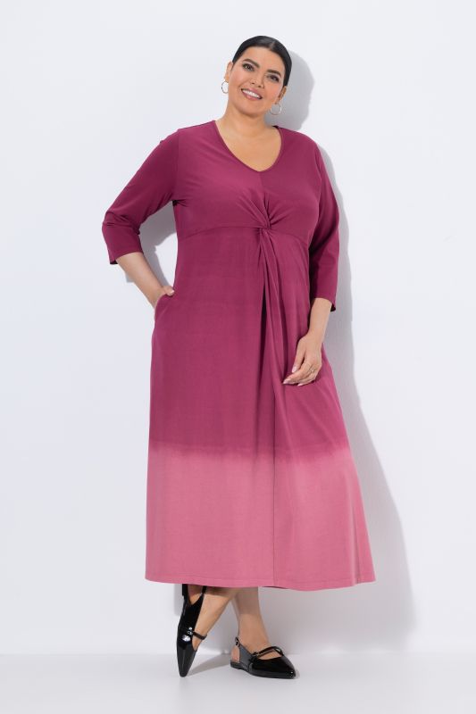 Ombre Twist 3/4 Sleeve Knit Empire Waist A-Line Pocket Dress