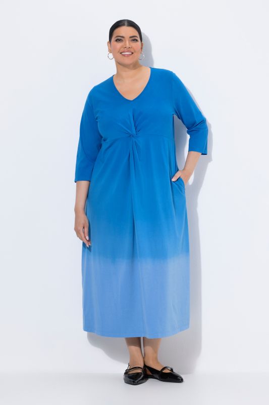 Ombre Twist 3/4 Sleeve Knit Empire Waist A-Line Pocket Dress