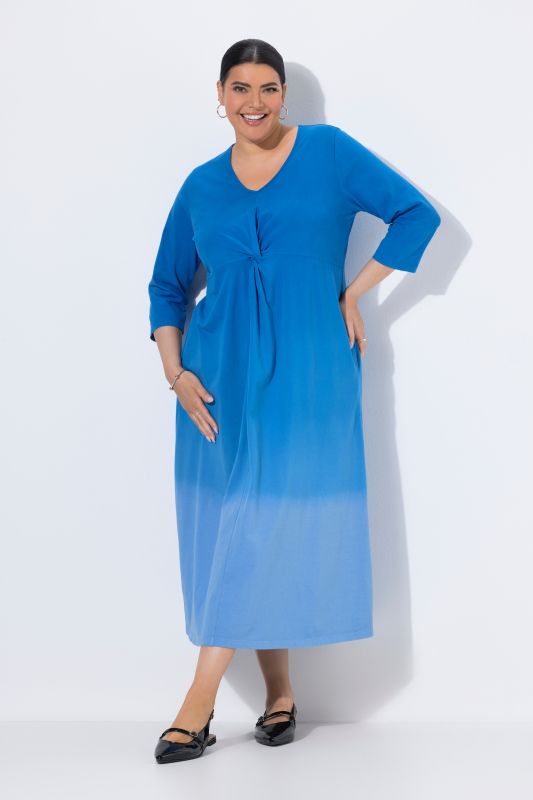 Ombre Twist 3/4 Sleeve Knit Empire Waist A-Line Pocket Dress