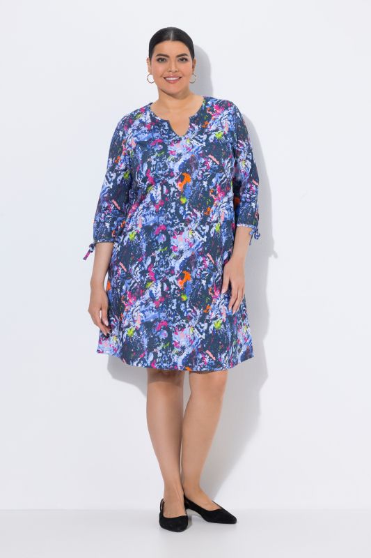 Splatter Paint 3/4 Sleeve Knit A-Line Pocket Dress