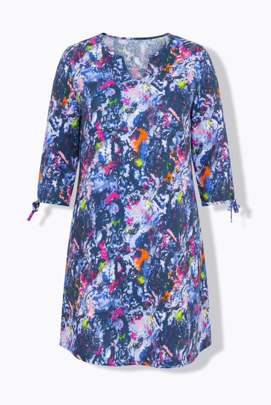 Splatter Paint 3/4 Sleeve Knit A-Line Pocket Dress