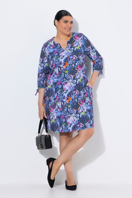 Splatter Paint 3/4 Sleeve Knit A-Line Pocket Dress
