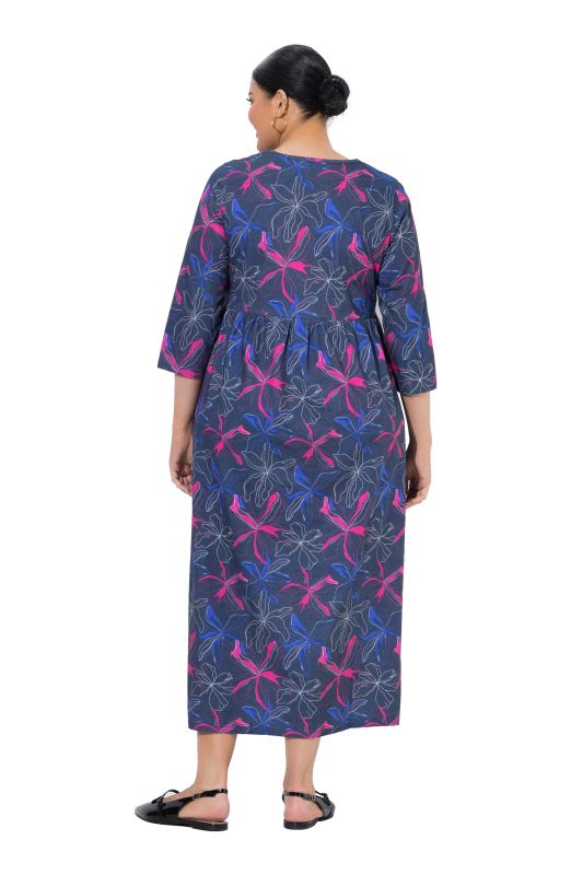 Neon Flower Empire Waist Knit Empire Waist A-Line Pocket Dress