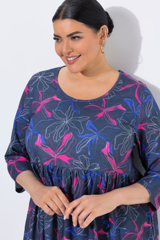 Neon Flower Empire Waist Knit Empire Waist A-Line Pocket Dress